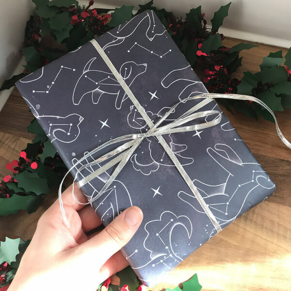 Festive Celestial Dogs wrapping paper