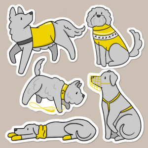 Dogs in Yellow Vinyl Sticker Pack of 5