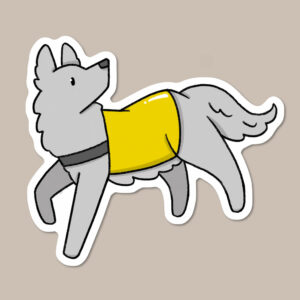 German Shepherd / Husky Dog in Yellow Vinyl Dog Sticker