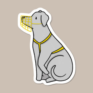 Muzzled Vizsla / Labrador Dog in Yellow Vinyl Dog Sticker
