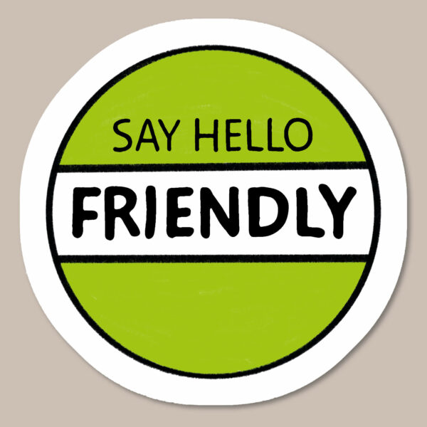 Say hello friendly green awareness sticker for dogs