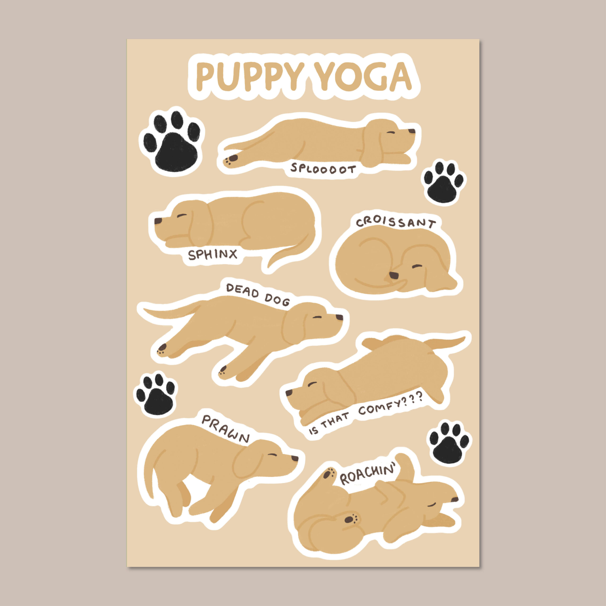 Puppy Yoga dog sticker sheet • Woof by Hollie